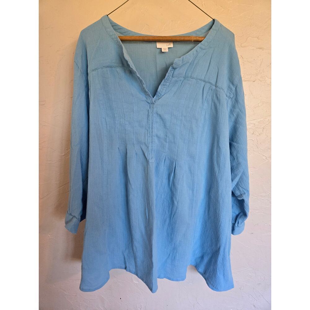 J. Jill plus blue top shirt 3XL cotton gauzy coastal grandma cottagecore beachy